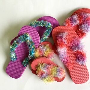 Flip Flops Kids Hand Crafted Colorful Family Summer Set Red Purple
